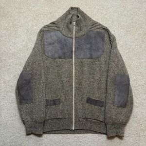 Lochaven Of Scotland Sweater Mens Medium Brown Wool Full Zip Suede Elbow Patches